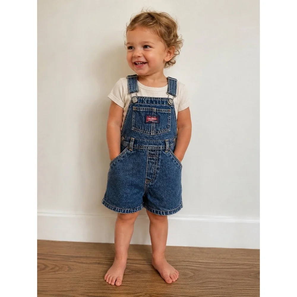 Vintage Old Navy 1999 Baby Toddler 2T Denim Shortall Overalls Carpenter Jeans